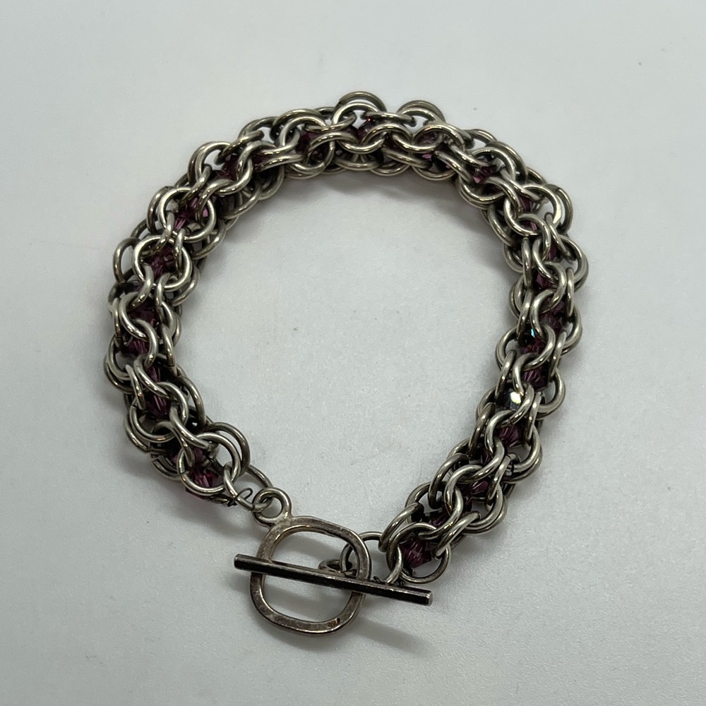 Sterling Silver Woven Interlocking Toggle Bracele… - image 4